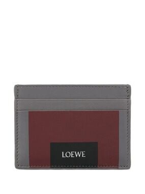 LOEWE Gray and Burgundy Leather Card Case with Black Logo Patch